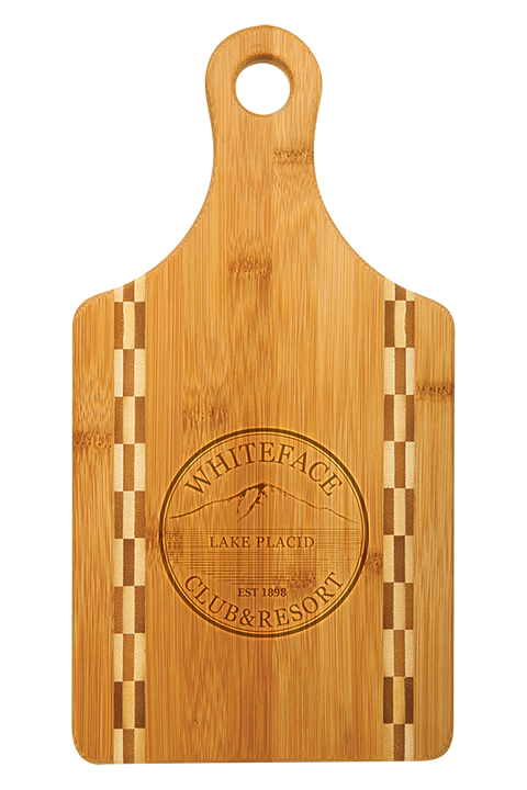 13 1/2" x 7" Paddle Shaped Bamboo Cutting Board with Butcher Block Inlay